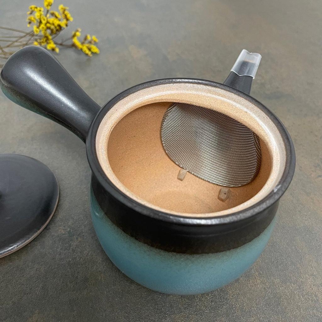 日本製 常滑燒 一心作土耳其藍漸層日式茶壺|横手急須 陶瓷網 - 富士通販