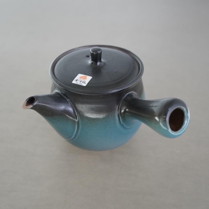 日本製 常滑燒 一心作土耳其藍漸層日式茶壺|横手急須 陶瓷網 - 富士通販