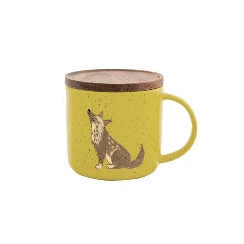 日本製 美濃燒 兔子 狼 陶瓷馬克杯 附蓋|咖啡杯 牛奶杯 水杯 - 富士通販