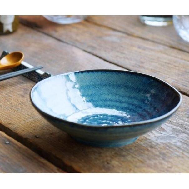 日本製 窯變釉 靛藍淺碗|小菜 沙拉 前菜 水果 - 富士通販