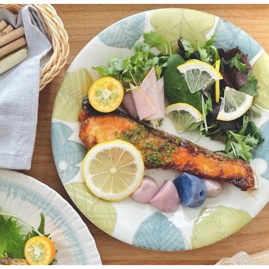 日本製 美濃燒 春夏手葉紋圓盤|沙拉 水果 主菜盤 義大利麵盤 - 富士通販