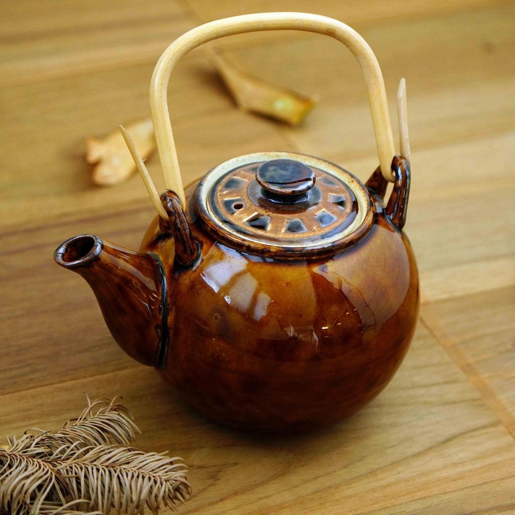 日本製 六魯 懷舊亮釉赭色 日式茶壺 - 富士通販
