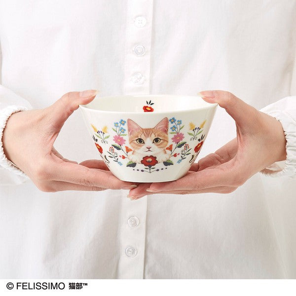 日本製  Felissimo 貓部 貓與花碗440ml | 水果碗 沙拉碗 優格碗