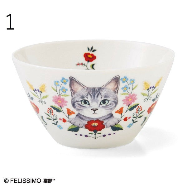 日本製  Felissimo 貓部 貓與花碗440ml | 水果碗 沙拉碗 優格碗