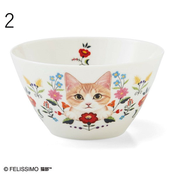 日本製  Felissimo 貓部 貓與花碗440ml | 水果碗 沙拉碗 優格碗