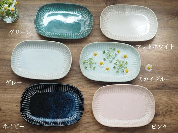 日本製 美濃燒 陶瓷撥水十草橢圓皿 | 橢圓盤 方盤 魚盤 小判皿 陶瓷盤 簡約方盤 日本製盤子