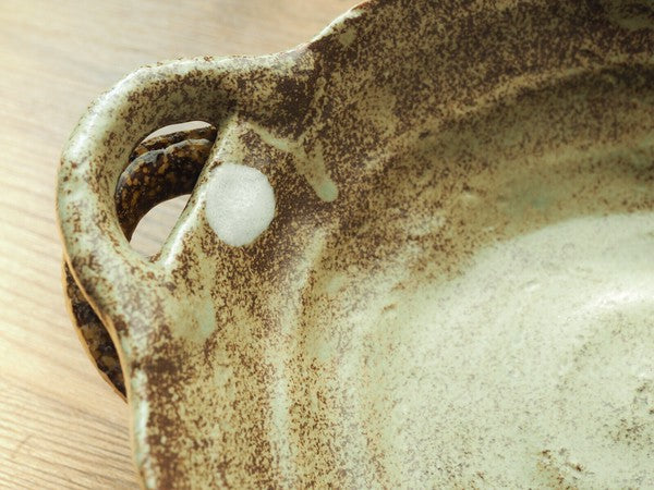 日本製 美濃燒 越前水玉雙耳鉢 | 深棕/淺棕 多用途陶瓷碗 咖哩盤 麵碗 飯碗 日式餐盤 炒飯盤子