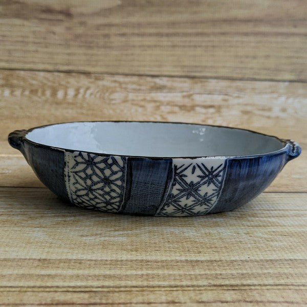 日本製 美濃燒 藍祥瑞陶瓷雙耳烤盤 | 烤盤 焗烤盤 甜點烤盤 陶瓷烤盤 日本製盤子 橢圓盤 深盤