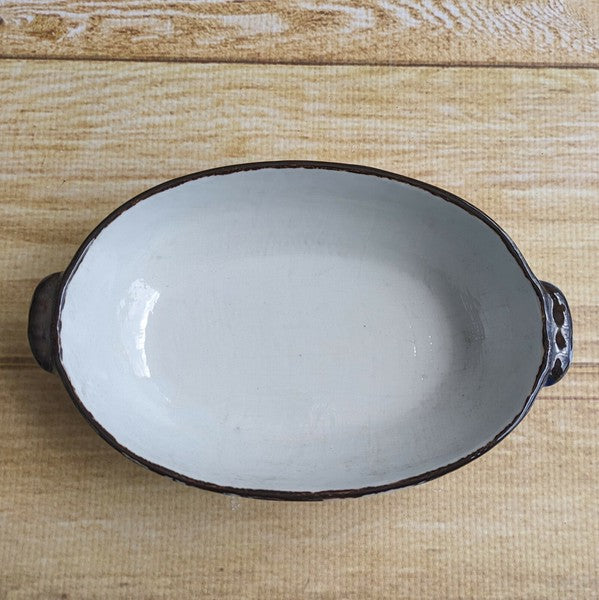 日本製 美濃燒 藍祥瑞陶瓷雙耳烤盤 | 烤盤 焗烤盤 甜點烤盤 陶瓷烤盤 日本製盤子 橢圓盤 深盤