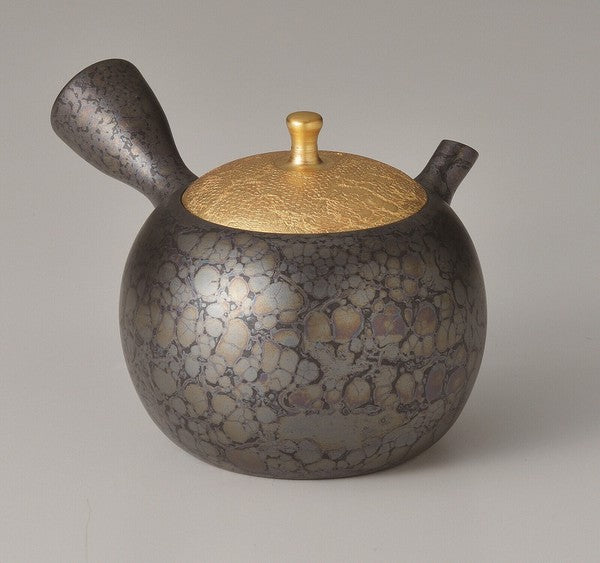 日本製常滑燒昭龍作天目釉金蓋茶壺| 極上急須高級茶壺日本茶壺名工製作