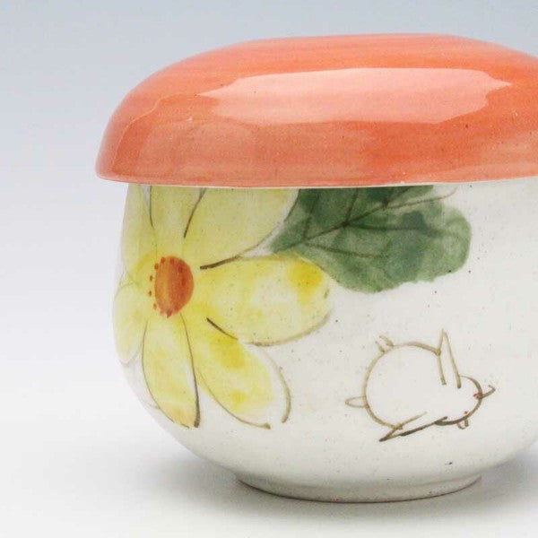 日本製 花花兔手繪陶瓷附蓋碗 | 湯碗 蒸蛋碗 茶碗蒸 飯碗 碗 陶瓷碗 湯盅 湯杯碗 碗盤 家用碗