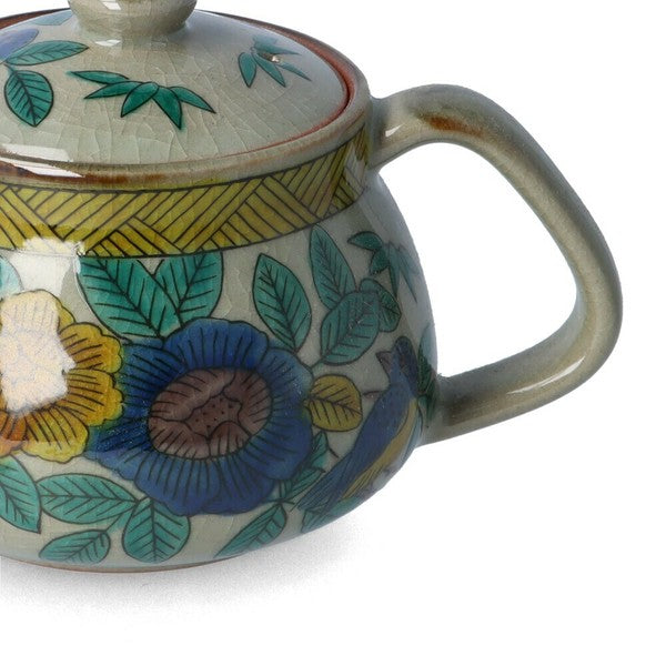 日本製九谷燒美山窯冰裂紋花鳥茶壺360cc | 手繪花鳥泡茶壺花茶壺陶瓷