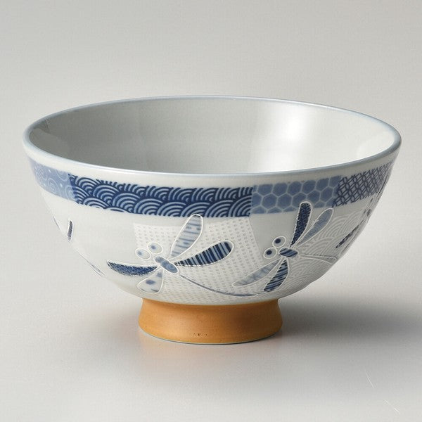 日本製 陶瓷和風藍蜻蜓大碗 14cm | 湯碗 麵碗 輕量碗 高腳防燙設計 日本碗 家用碗 陶瓷碗