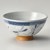 日本製 陶瓷和風藍蜻蜓大碗 14cm | 湯碗 麵碗 輕量碗 高腳防燙設計 日本碗 家用碗 陶瓷碗
