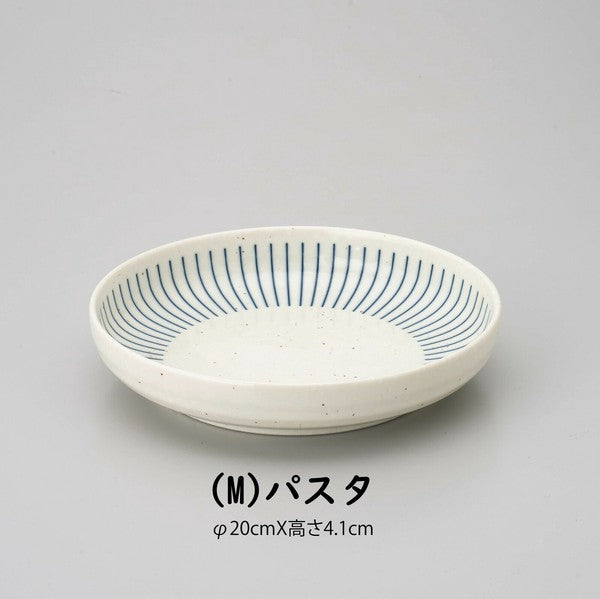 日本製 美濃燒 粉引紺十草 陶瓷碗盤 | 線條餐盤 日本餐盤 圓盤 飯碗 小碗 陶瓷盤 盤子 日本碗