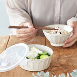 日本製 FIORE 北歐花紋湯碗 | 陶瓷保鮮碗 附蓋 湯碗 拉麵碗 可冷藏 可微波