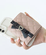 日本 SecretDoor 愛心鑽石釦菱格紋短夾 | 珍珠鉚釘 超薄錢包 錢包女 三折短夾 女生短夾