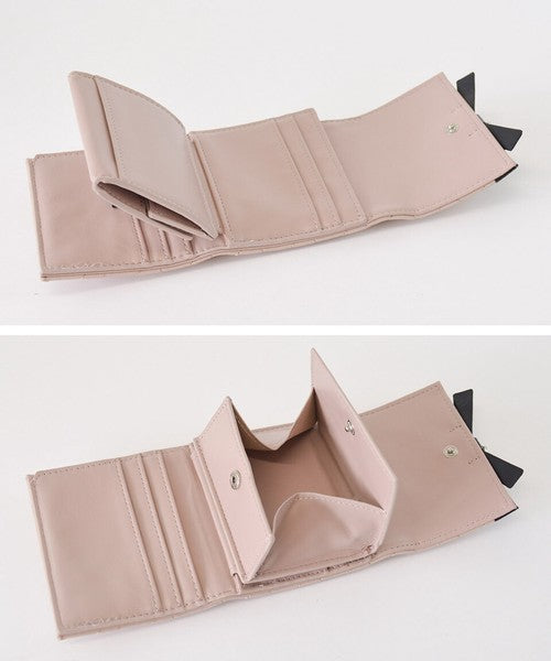 日本 SecretDoor 愛心鑽石釦菱格紋短夾 | 珍珠鉚釘 超薄錢包 錢包女 三折短夾 女生短夾