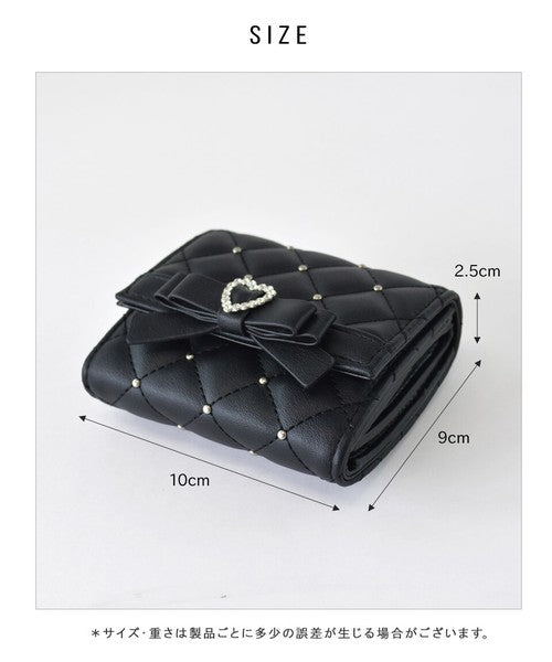 日本 SecretDoor 愛心鑽石釦菱格紋短夾 | 珍珠鉚釘 超薄錢包 錢包女 三折短夾 女生短夾