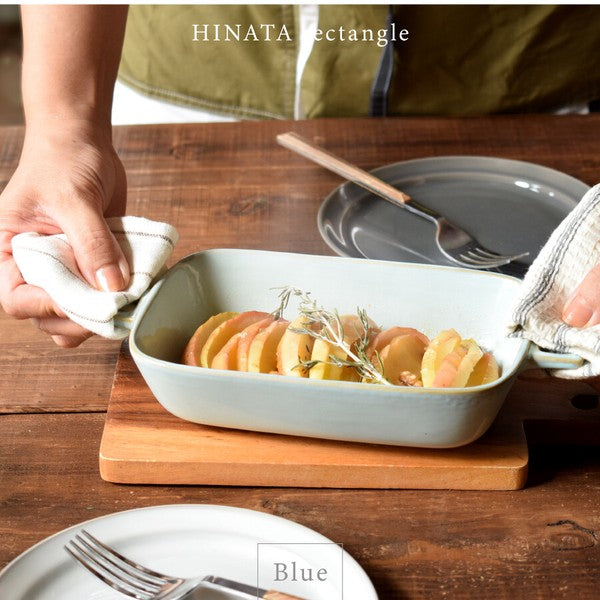 日本 HINATA 方形手把焗烤盤 | 耐熱烤盤 焗烤盤 雙耳烤盤 陶瓷烤盤 方盤 焗烤料理 可堆疊