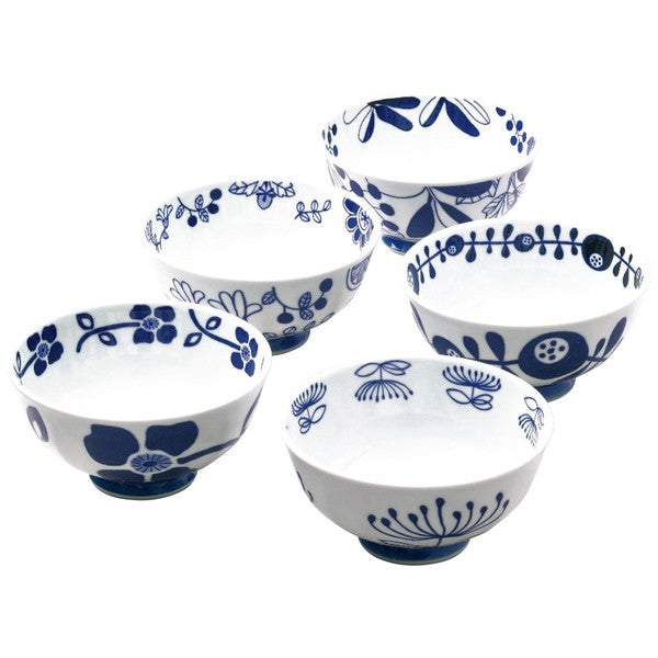 日本製 波佐見燒 藍繪青花瓷染付茶碗5入組｜12cm 米飯碗 入厝禮品 陶瓷碗