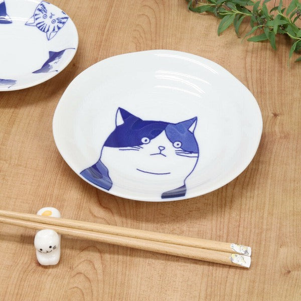 日本製 美濃燒 Shichita 陶瓷貓咪圓盤 16cm | 點心盤 水果盤 沙拉盤 甜點盤 分菜盤