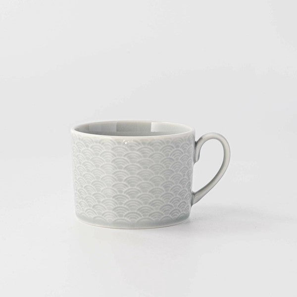 日本製 小田陶器 吉祥紋薄灰咖啡杯盤組 280cc | 咖啡杯組 咖啡杯 茶杯 杯碟組 日本咖啡杯盤組