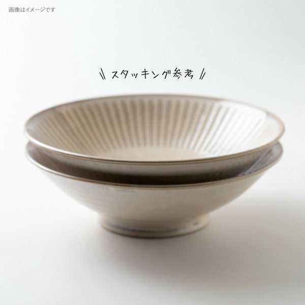 日本製 美濃燒 撥水十草 陶瓷線條8吋碗公 | 麵缽 拉麵碗 陶瓷碗 大碗公 大湯碗 沙拉碗 大份量料理