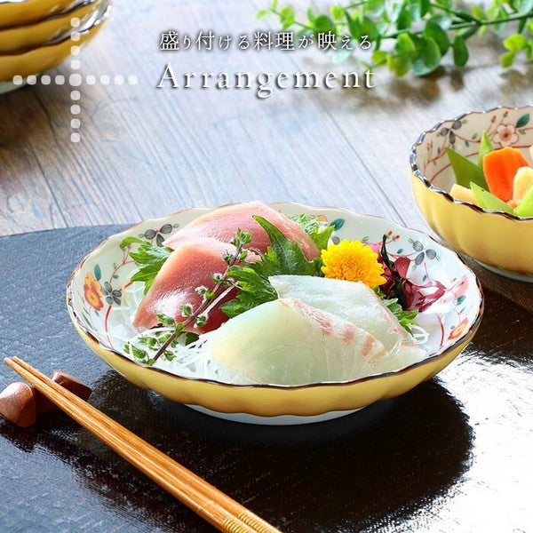 日本製 美濃燒 手繪黃彩花系列陶瓷小菜盤四入組 16.5cm｜水果盤 生魚片盤 甜點盤