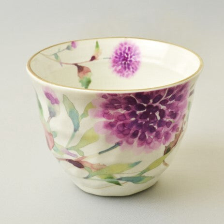 日本製 陶瓷日式高級花水彩茶杯 190cc 4入組 | 湯吞杯 茶杯 花水彩 陶瓷茶杯 日本茶杯 茶具組