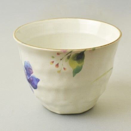 日本製陶瓷日式高級花水彩茶杯190cc 4入組| 湯吞杯茶杯花水彩陶瓷茶杯