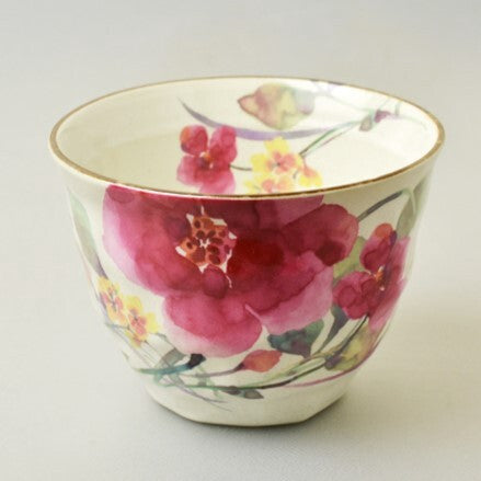 日本製 陶瓷日式高級花水彩茶杯 190cc 4入組 | 湯吞杯 茶杯 花水彩 陶瓷茶杯 日本茶杯 茶具組