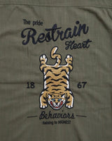 日本代購 POWER TO THE PEOPLE 老虎麻質感刺繡襯衫 卡其色 黑色 L 襯衫男長袖 襯衫