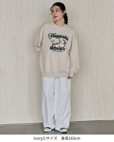 日本代購 POWER TO THE PEOPLE 貓咪刺繡 大學T 日系大學t 長袖t恤 長袖 t恤女