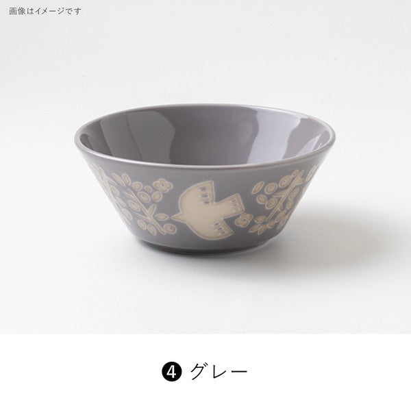 日本製 LINTU 北歐風小鳥植物13cm平口碗 | 沙拉碗 優格碗 水果碗 麥片碗