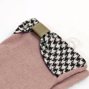 2021秋冬 日本設計款 素色針織手套 千鳥格蝴蝶結 - 富士通販