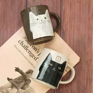 日本製 Blut’s rokuro 六魯 療癒系 黑色 白色 貓咪馬克杯 250ml｜咖啡杯