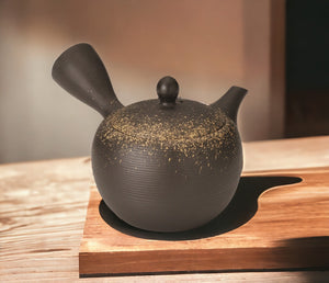 日本 常滑燒 富泉黑鐮丸千層金吹茶壺 370ml