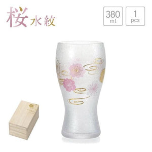 櫻花水紋啤酒杯 380ml│玻璃酒杯 日式風格 - 富士通販