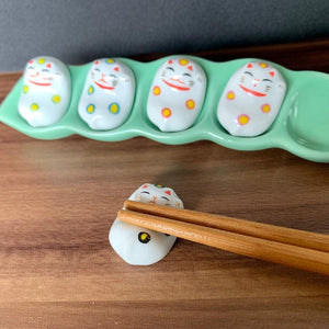 貓咪筷架5入組 陶瓷蠶豆盤 │日式和風餐具 - 富士通販