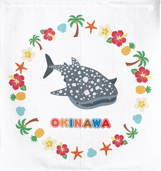 日本製 OKINAWA 沖繩鯨鯊短門簾 85×90cm 日式門簾｜海洋風隔間簾・玄關裝飾