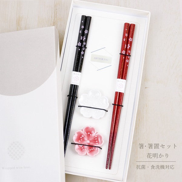 日本製 金粉櫻花筷子筷架禮盒｜22.5cm 抗菌塗層 對筷 日本筷子 竹筷子 筷架