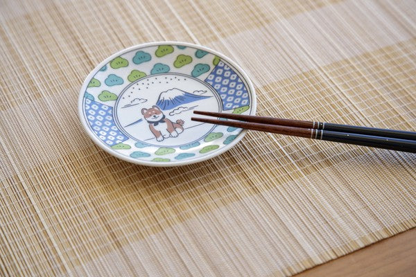 日本製 美濃燒 柴犬和風花紋小碟10cm｜醬料碟 點心碟 小菜碟 醬油碟