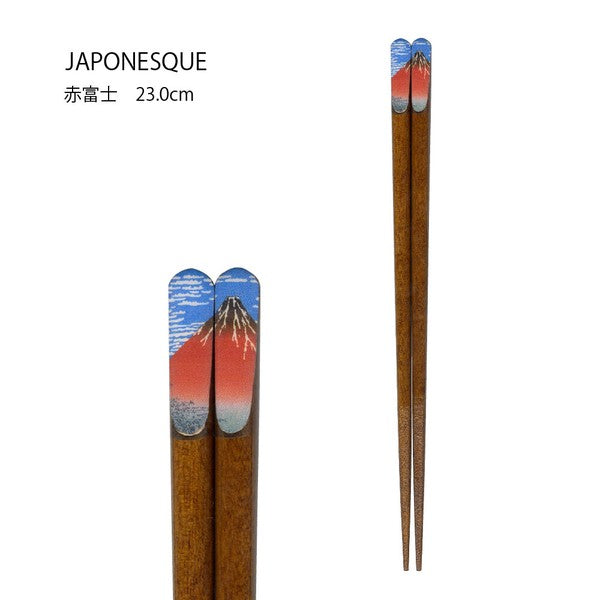 日本製 相撲 赤富士 壽司 神奈川沖浪裏 和風筷子23cm｜竹筷 木筷 防滑筷子