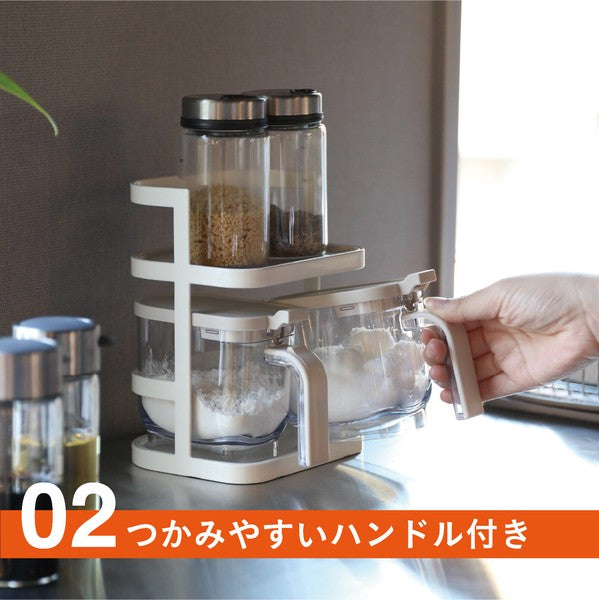 日本 atomico 按壓式彈蓋調味料收納罐｜350ml 附量匙 密封防潮 香料罐 鹽巴罐 調味盒