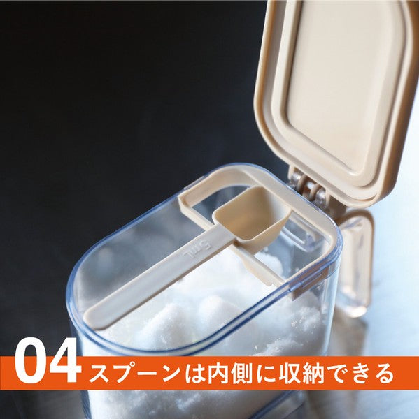 日本 atomico 按壓式彈蓋調味料收納罐｜350ml 附量匙 密封防潮 香料罐 鹽巴罐 調味盒