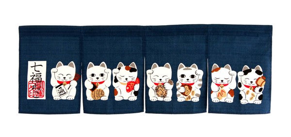 日本製 七福貓短門簾 85*30cm | 短門簾 門簾 日式料理店 裝飾 廚房 隔簾