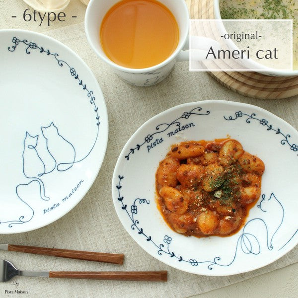 日本製 美濃燒 Ameri cat 貓咪手繪風陶瓷餐具系列｜早午餐盤 湯碗 咖啡杯 湯杯