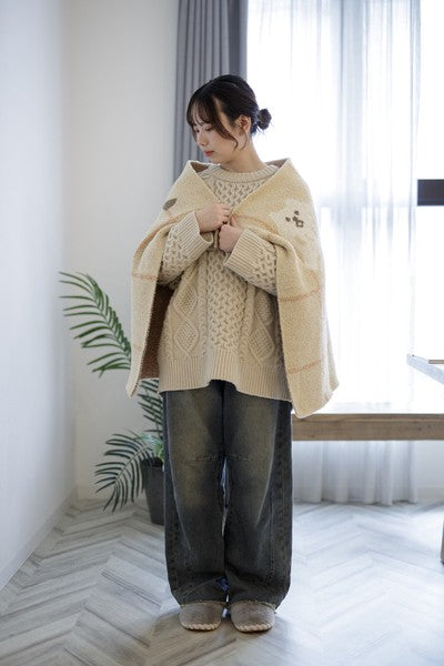 日本 BISQUE 可愛造型針織毯 花朵 貓咪 狗狗｜小毛毯 午睡毯 懶人毯