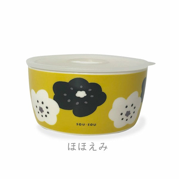 SOU・SOU 430ml 日式花紋陶瓷保鮮碗 M｜收納罐 密封保鮮盒 食物保存盒